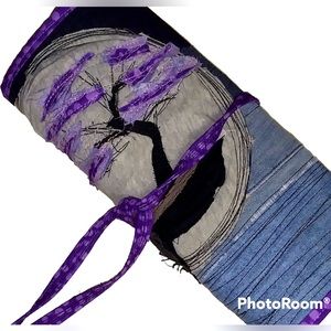 Handmade OOAK Artistic Paint Brushes Bag Fabric Roll Up Pen Holder Organizer